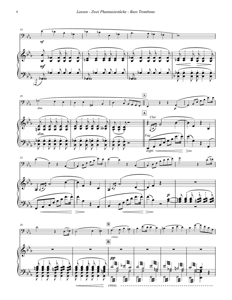 Two Fantasies (Zwei Phantasiestücke) for Bass Trombone and Piano Bass Trombone scores gallery preview page 4