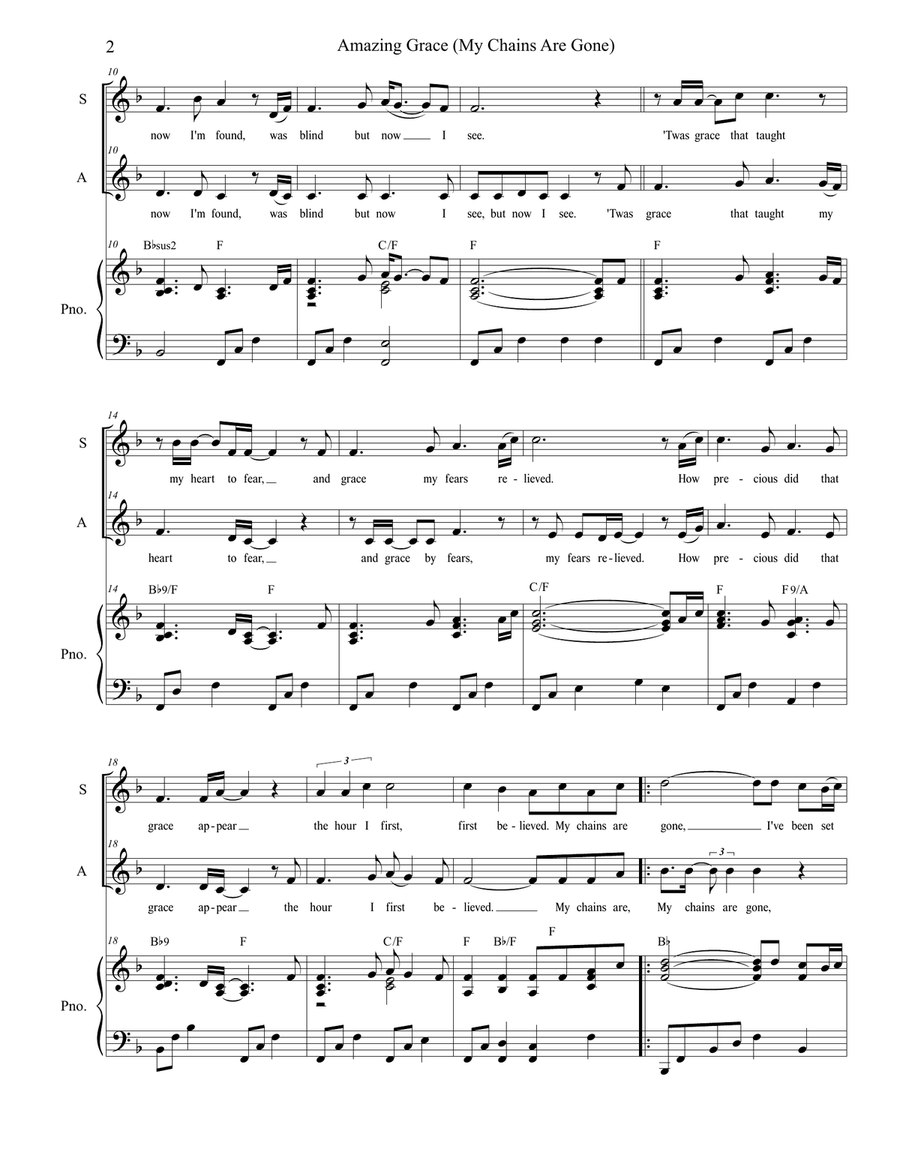 Amazing Grace (my Chains Are Gone) Vocal Duet scores gallery preview page 2