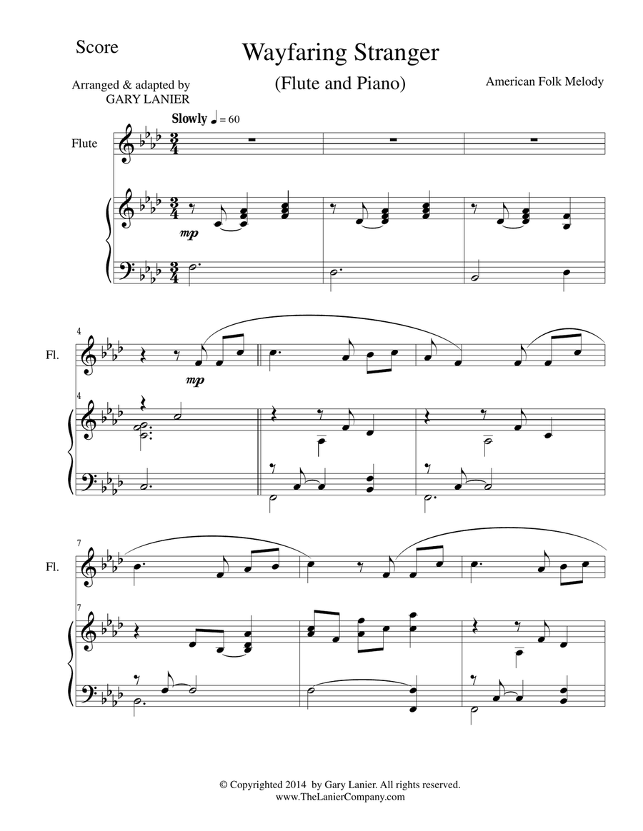 WAYFARING STRANGER (Flute/Piano and Flute Part) Flute scores gallery preview page 1