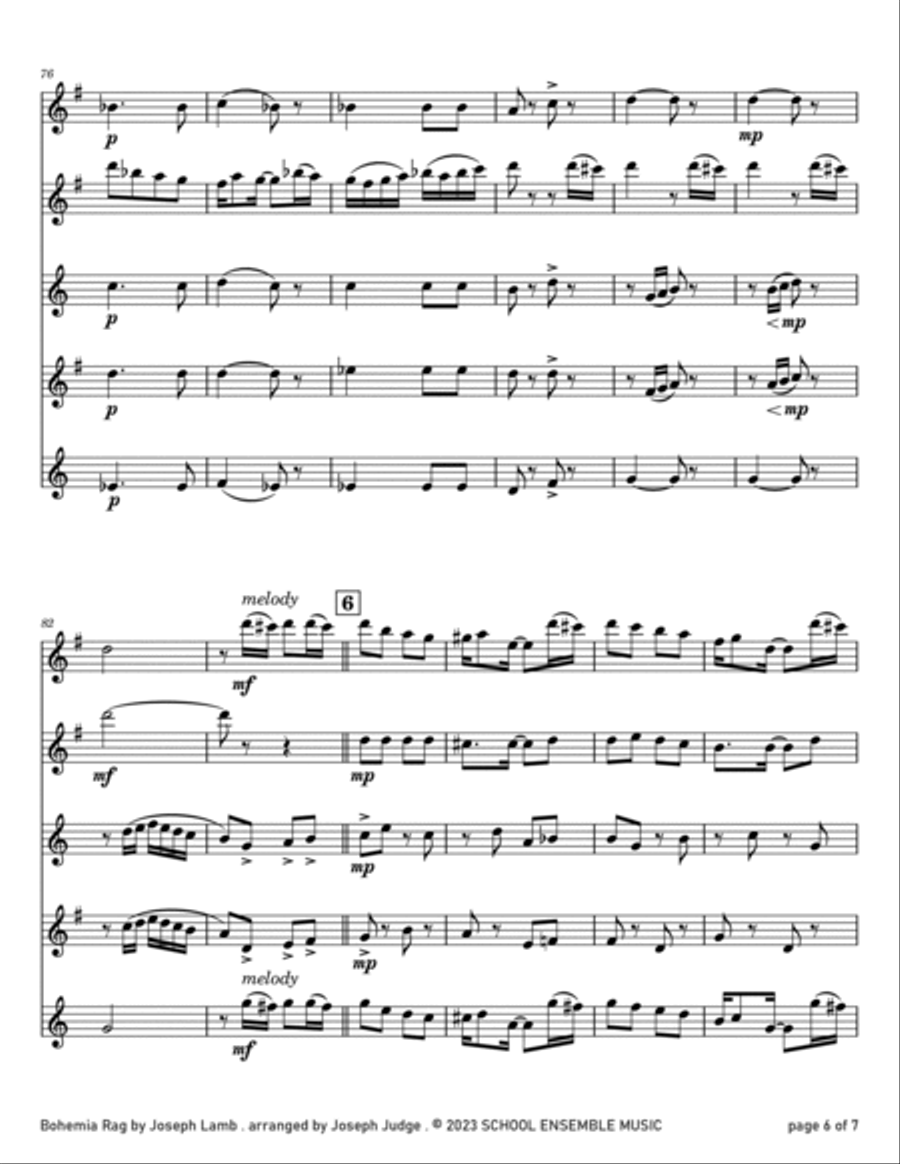 Bohemia Rag by Joseph Lamb for Saxophone Quartet in Schools Saxophone Quartet scores gallery preview page 6