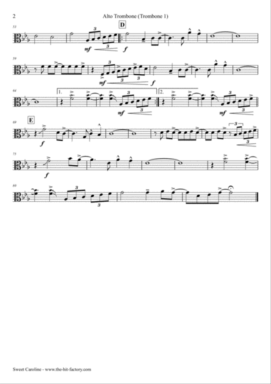 Sweet Caroline Trombone Solo scores gallery preview page 6