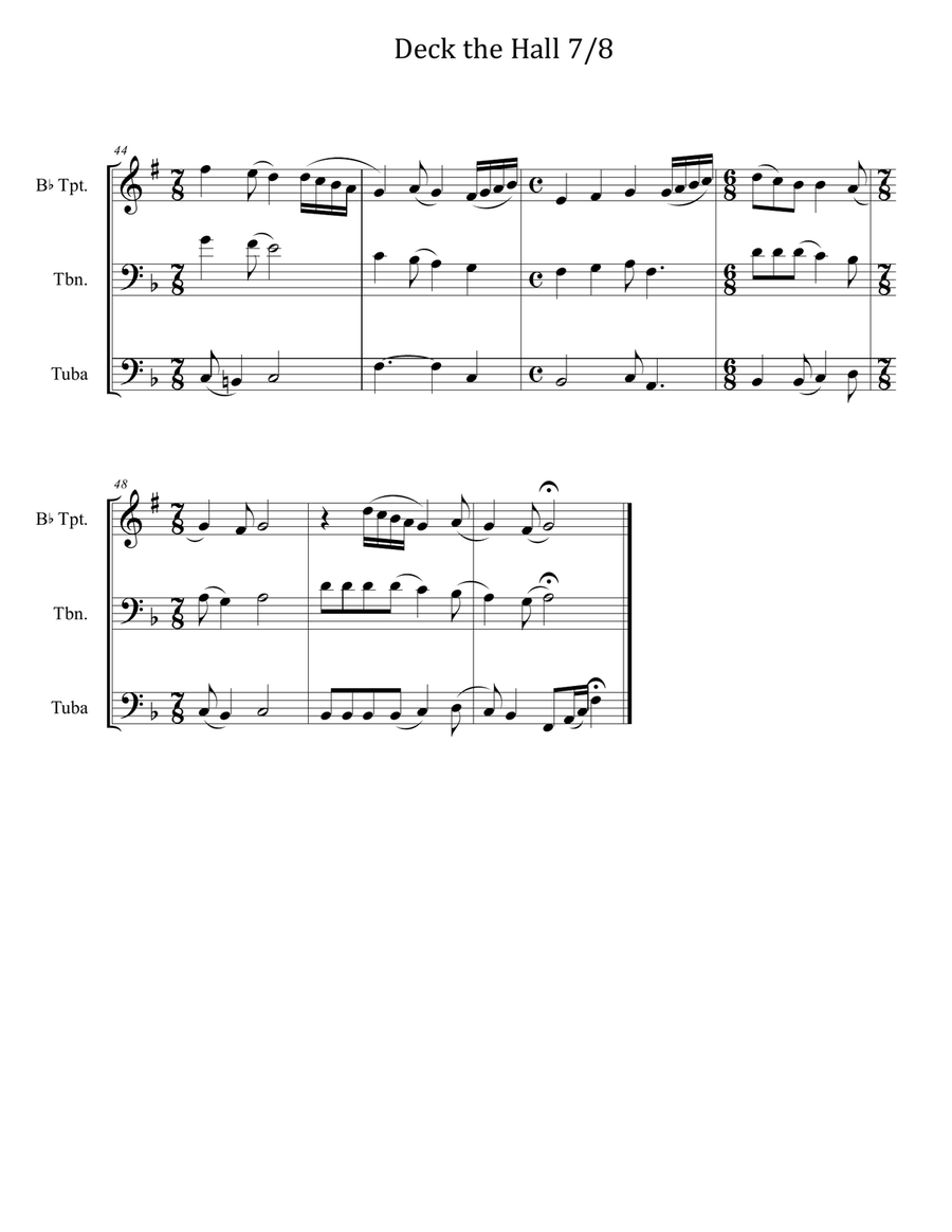 Deck the Halls 7/8 for Brass Trio (Trumpet, Trombone, Tuba) Brass Trio scores gallery preview page 4