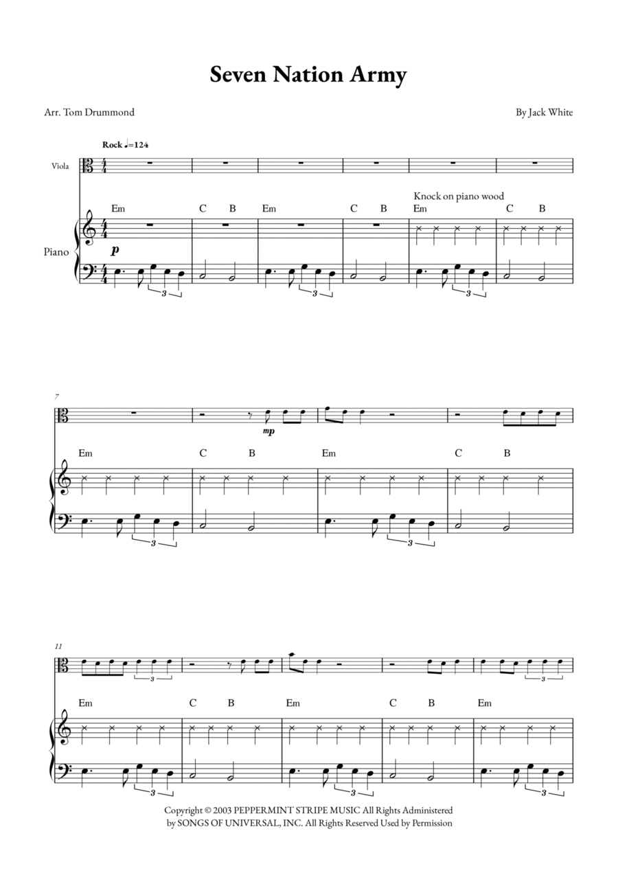 Seven Nation Army Viola scores gallery preview page 1