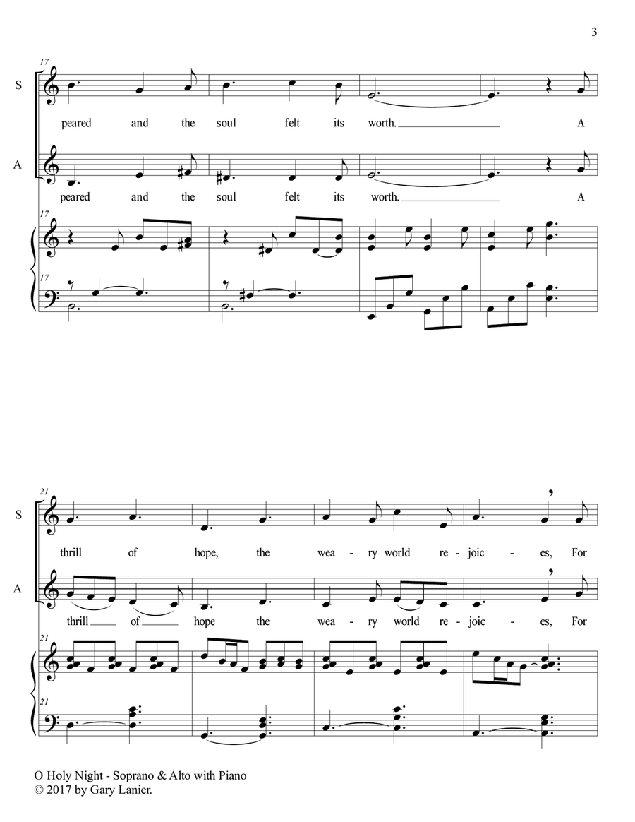 O HOLY NIGHT (Vocal SA Duet with Piano - Score & SA Part included) SA scores gallery preview page 4