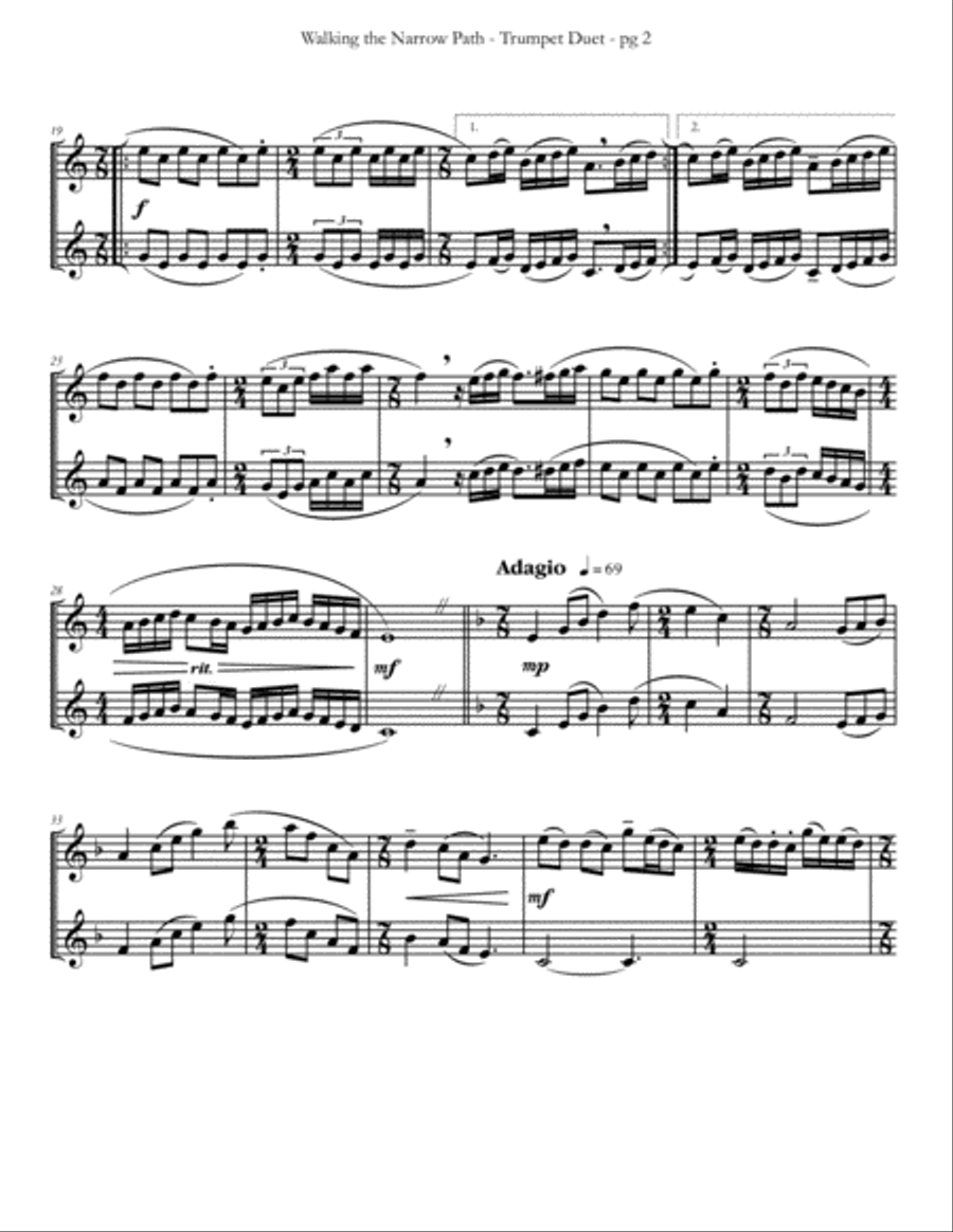 Walking the Narrow Path - Trumpet Duet - by Eddie Lewis Trumpet Duet scores gallery preview page 3