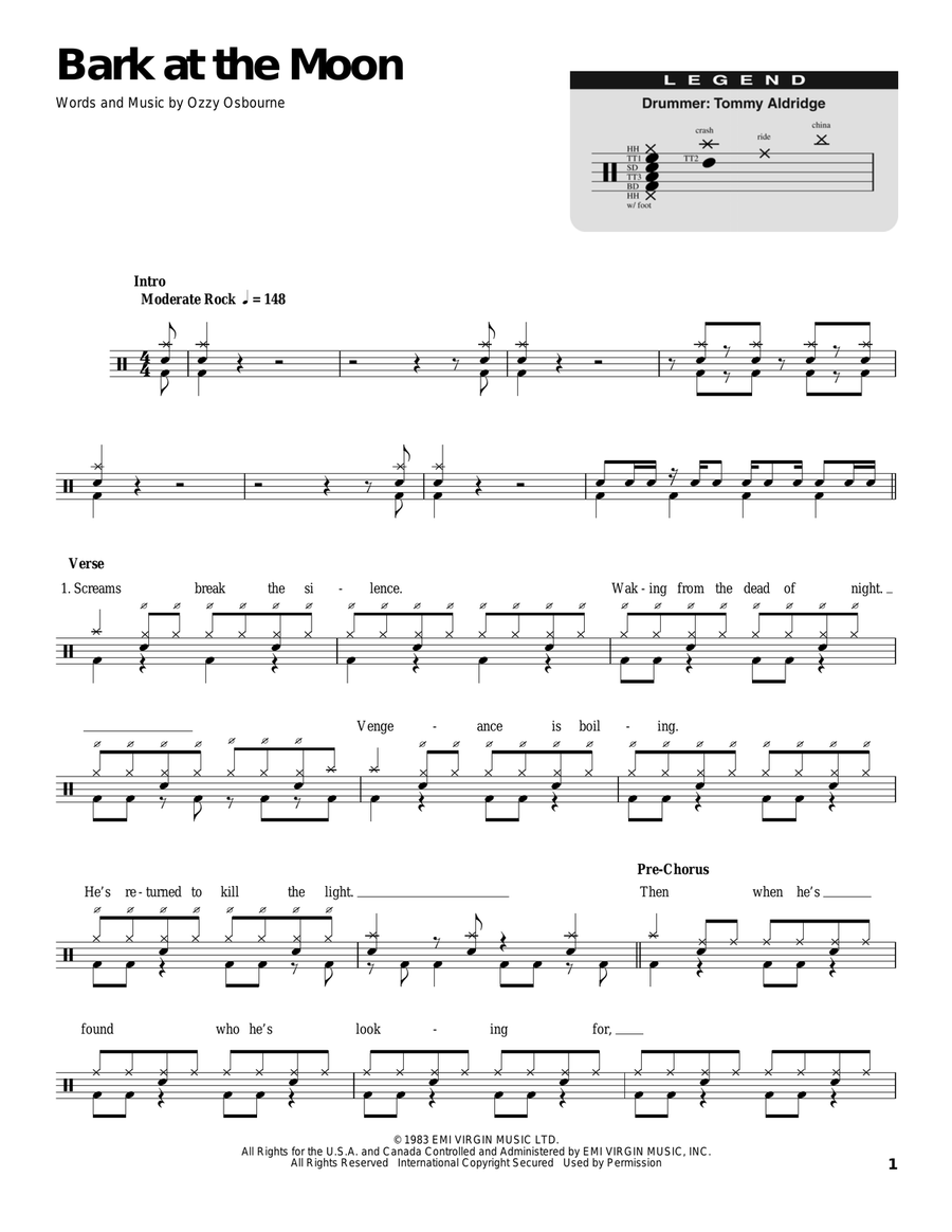 Bark At The Moon Drum Set scores gallery preview page 1