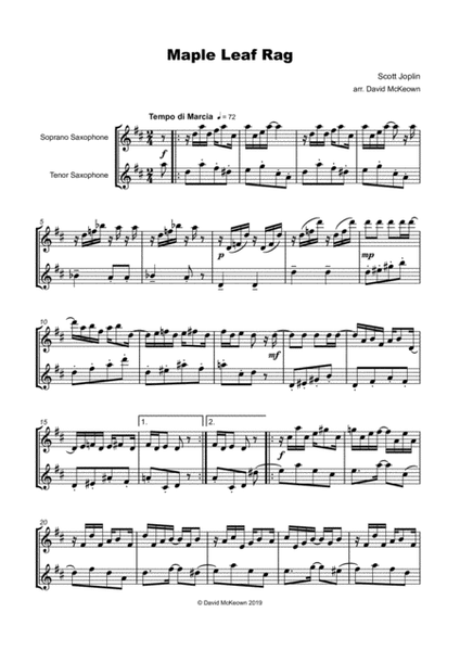 Maple Leaf Rag, by Scott Joplin, Soprano and Tenor Saxophone Duet