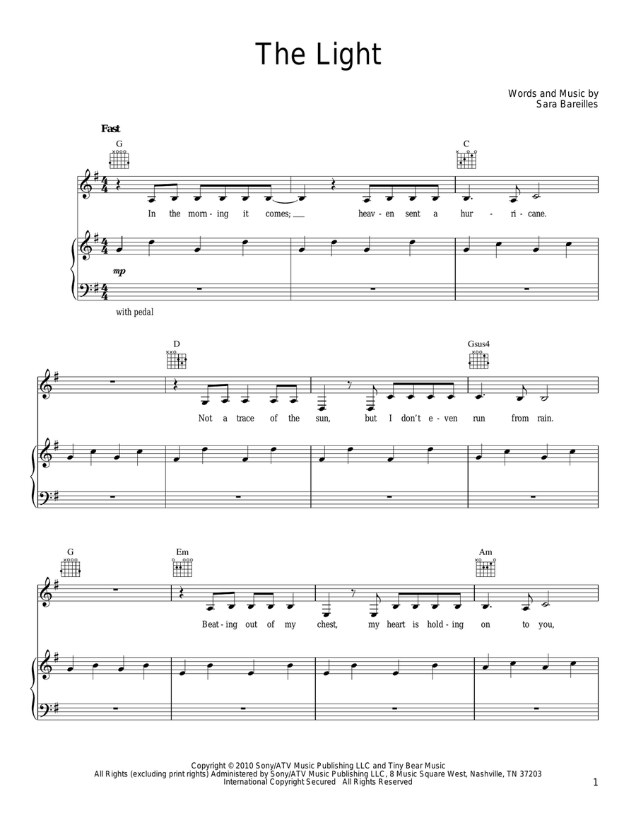 The Light Piano, Vocal, Guitar scores gallery preview page 1