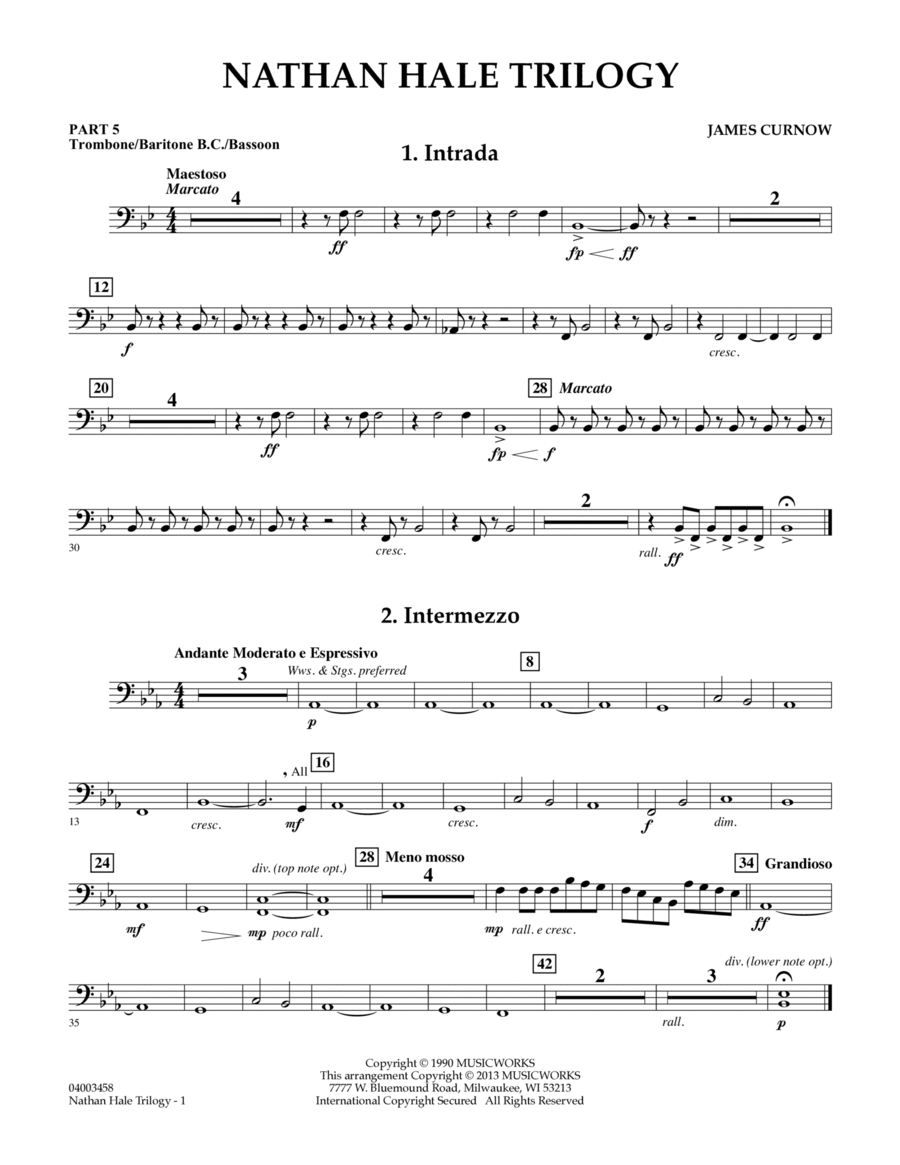 Nathan Hale Trilogy - Pt.5 - Trombone/Bar. B.C./Bsn. Concert Band scores gallery preview page 1