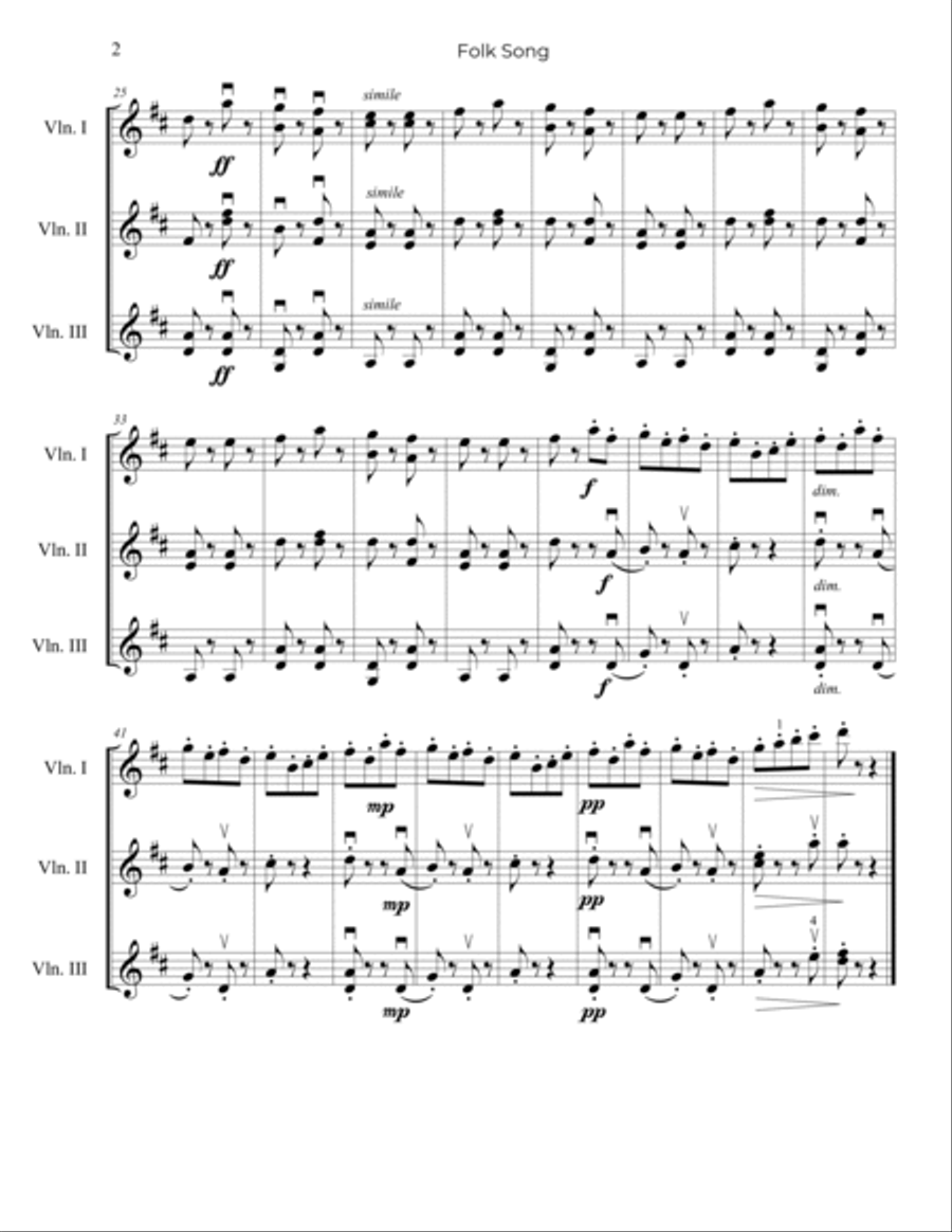 Tchaikovsky: Folk Song, Op.39, No.14 - for Violin Trio