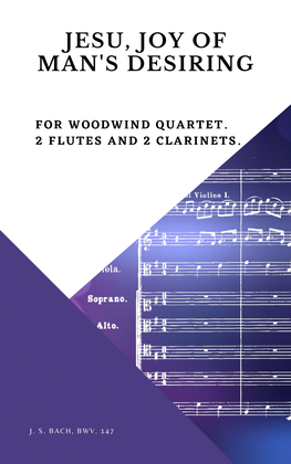 Book cover for Bach Jesu, joy of man's desiring for Woodwind Quartet 2 Flutes and 2 Clarinets