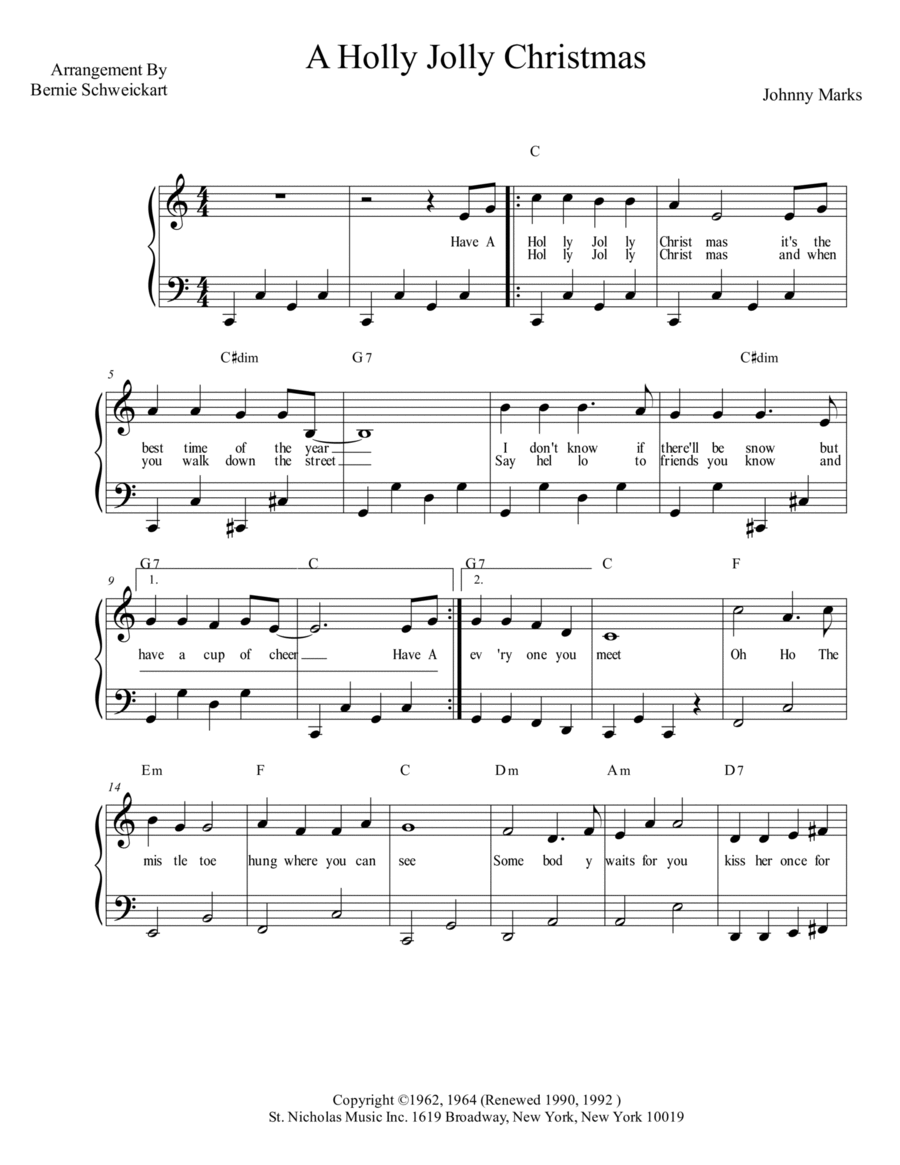 A Holly Jolly Christmas Piano, Vocal, Guitar scores gallery preview page 1