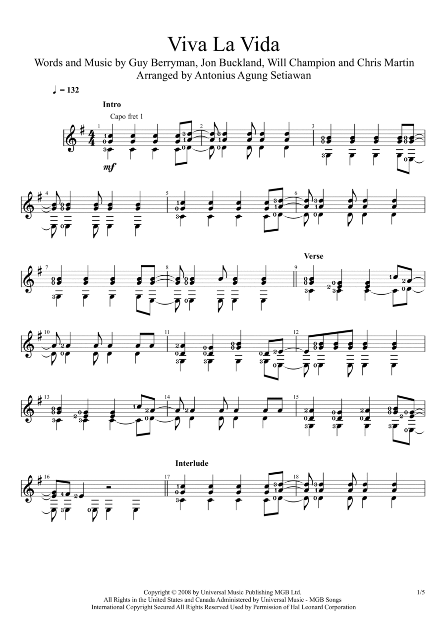 Viva La Vida Viva La Vida Acoustic Guitar scores gallery preview page 1