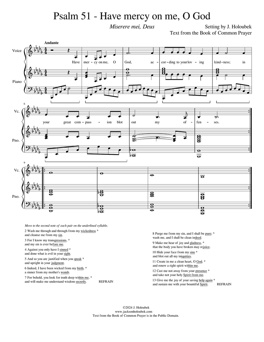 Psalm 51 BCP - for cantor with congregational refrain Piano, Vocal scores gallery preview page 1