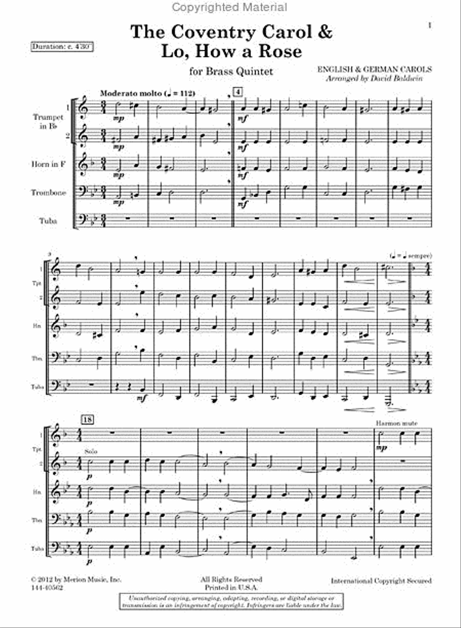The Coventry Carol & Lo, How a Rose Chamber Music scores gallery preview page 2