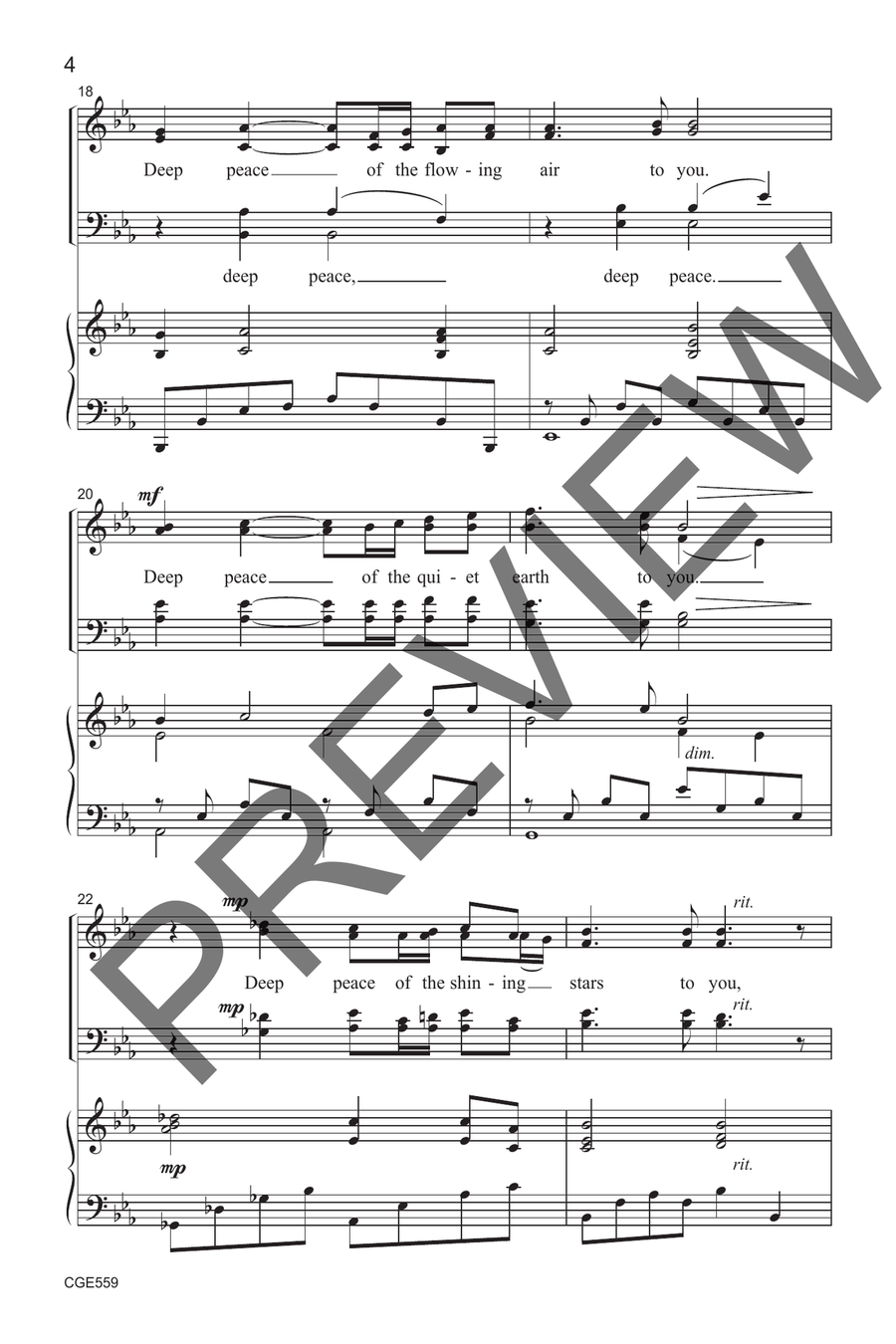 Deep Peace (SATB) 4-Part scores gallery preview page 5