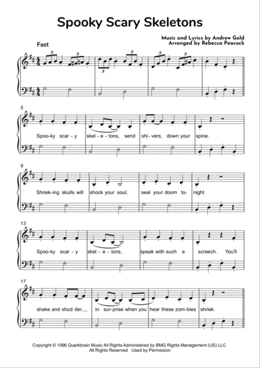 Spooky Scary Skeletons Easy Piano scores gallery preview page 2
