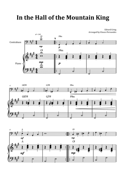 In the Hall of the Mountain King - Double Bass & Piano with Chord Notation image number null