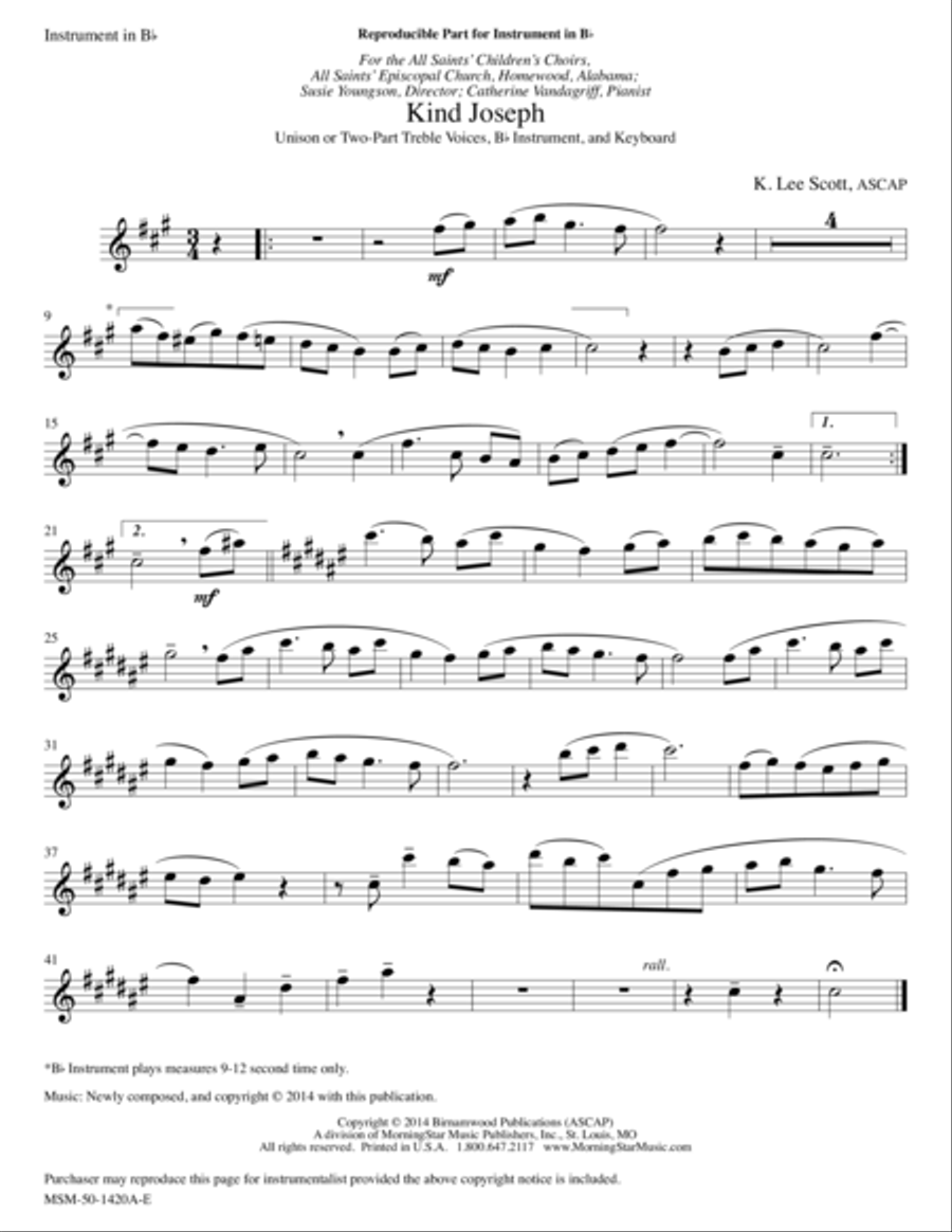 Kind Joseph (Downloadable C/B-flat Instrument Part) Choir scores gallery preview page 1