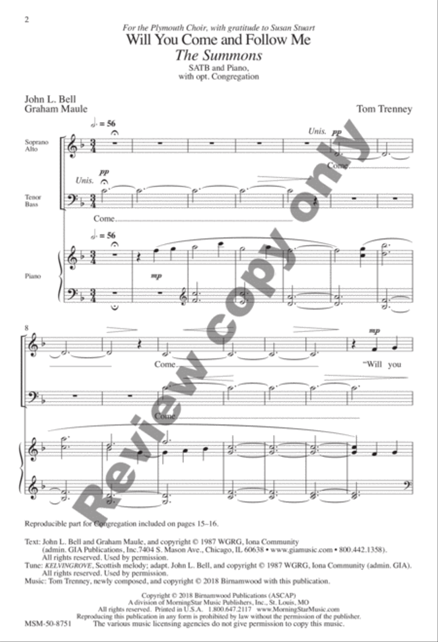 Will You Come and Follow Me 4-Part scores gallery preview page 2