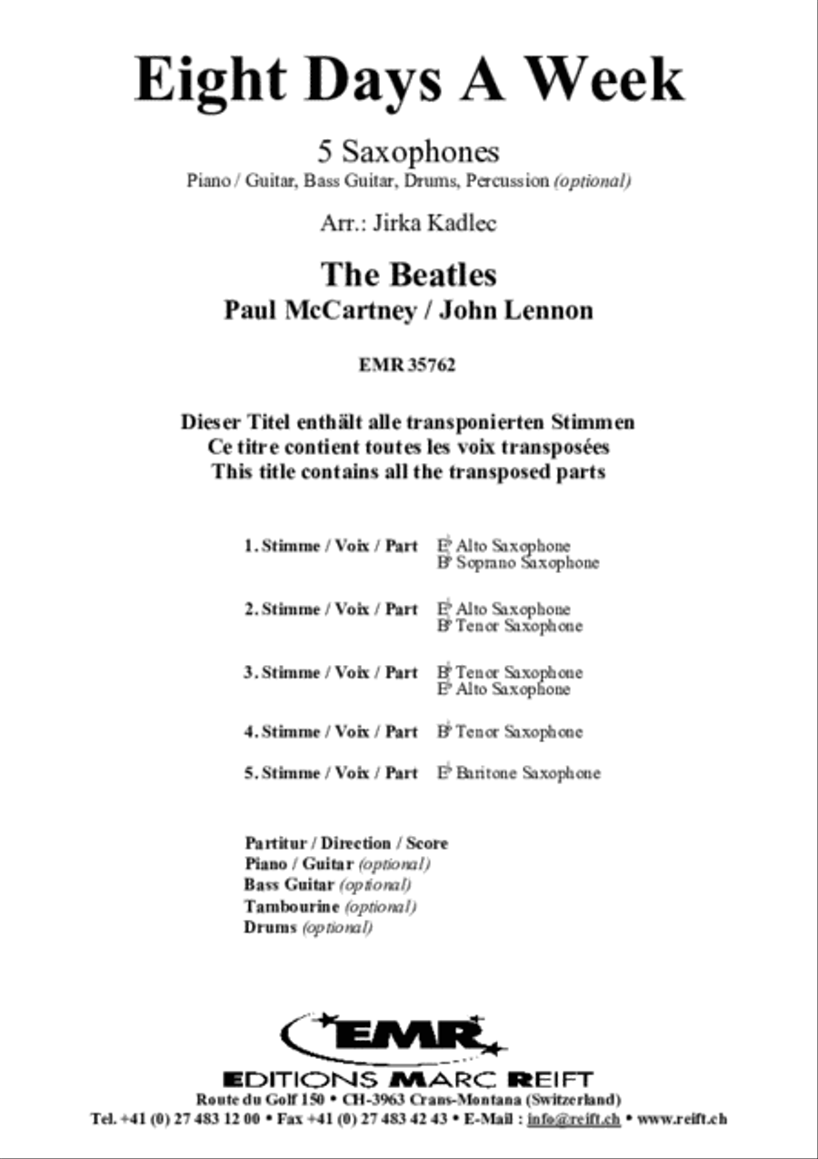 Eight Days A Week Saxophone Quintet scores gallery preview page 2