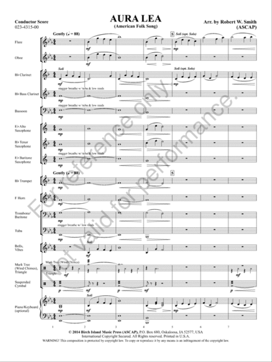 Aura Lea Concert Band scores gallery preview page 4