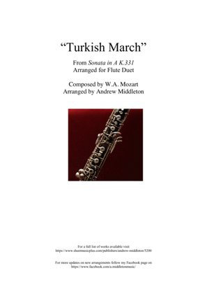 Book cover for Turkish March arranged for Oboe Duet