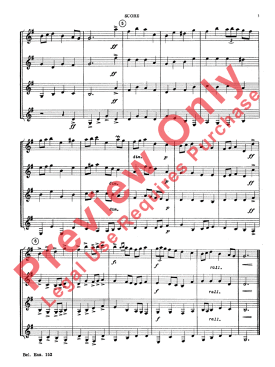 Bouree from the Water Music Suite Clarinet Quartet scores gallery preview page 4