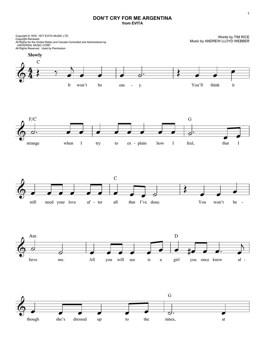 Don't Cry For Me Argentina (from Evita)