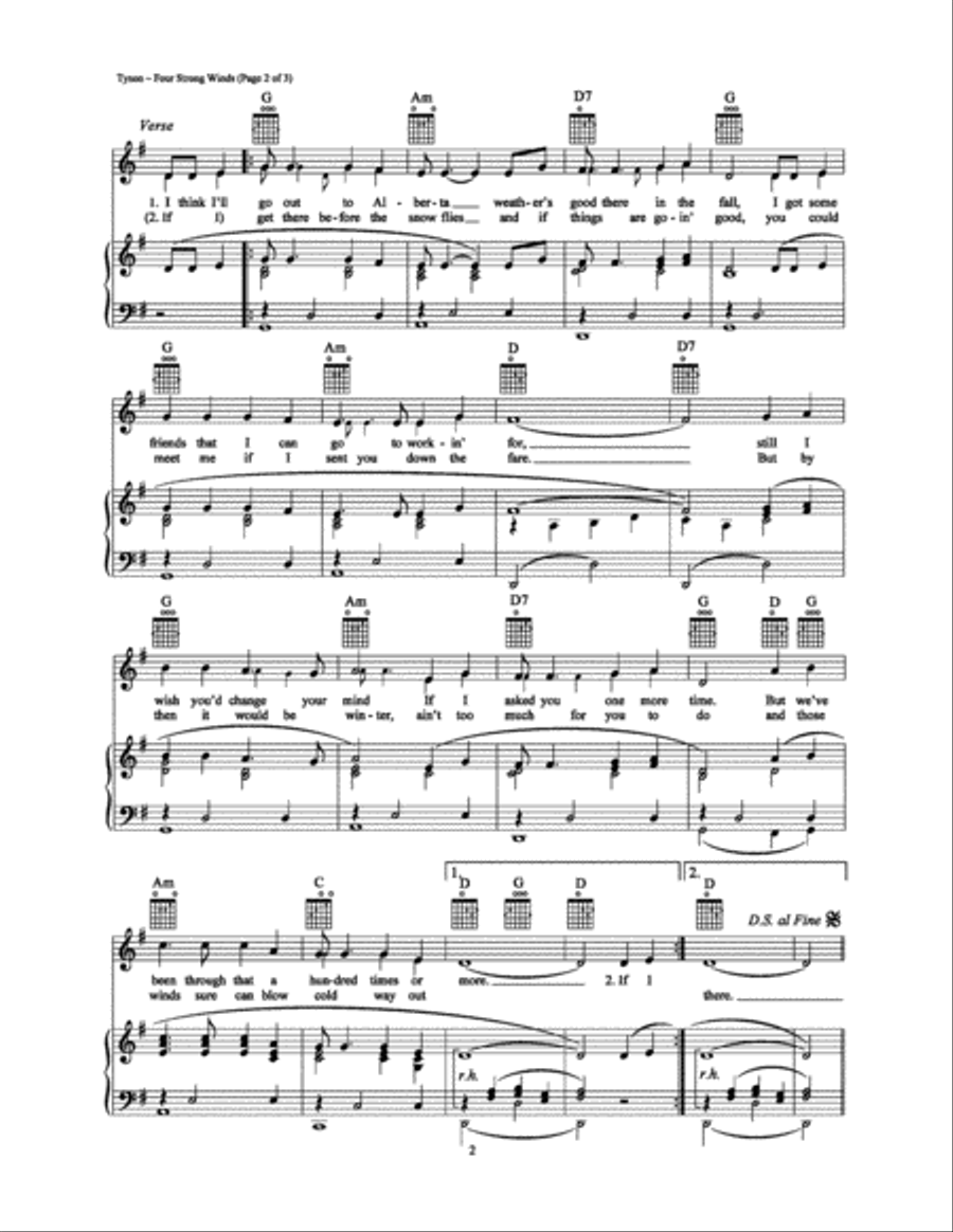 Four Strong Winds Piano, Vocal, Guitar scores gallery preview page 2
