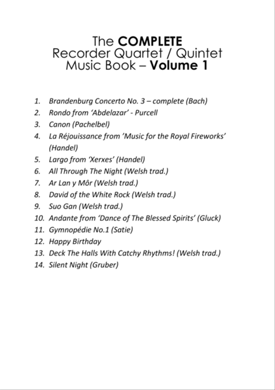 COMPLETE Recorder Quartet / Quintet Music Book - pack of 14 essential pieces: Christmas, baroque Soprano Recorder scores gallery preview page 3