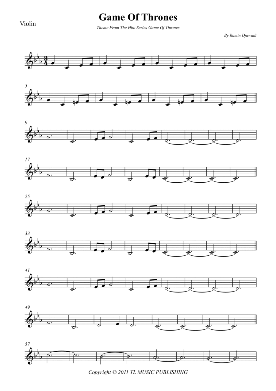 Game Of Thrones Violin Solo scores gallery preview page 1