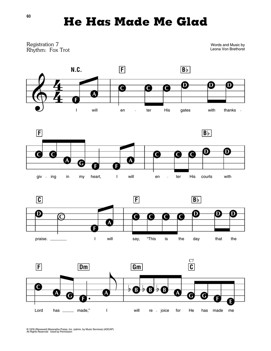 He Has Made Me Glad (I Will Enter His Gates) Electronic Keyboard scores gallery preview page 1