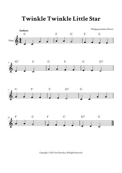 Twinkle Twinkle Little Star - Easy Flute (C Major) by Wolfgang Amadeus  Mozart - Flute Solo - Digital Sheet Music