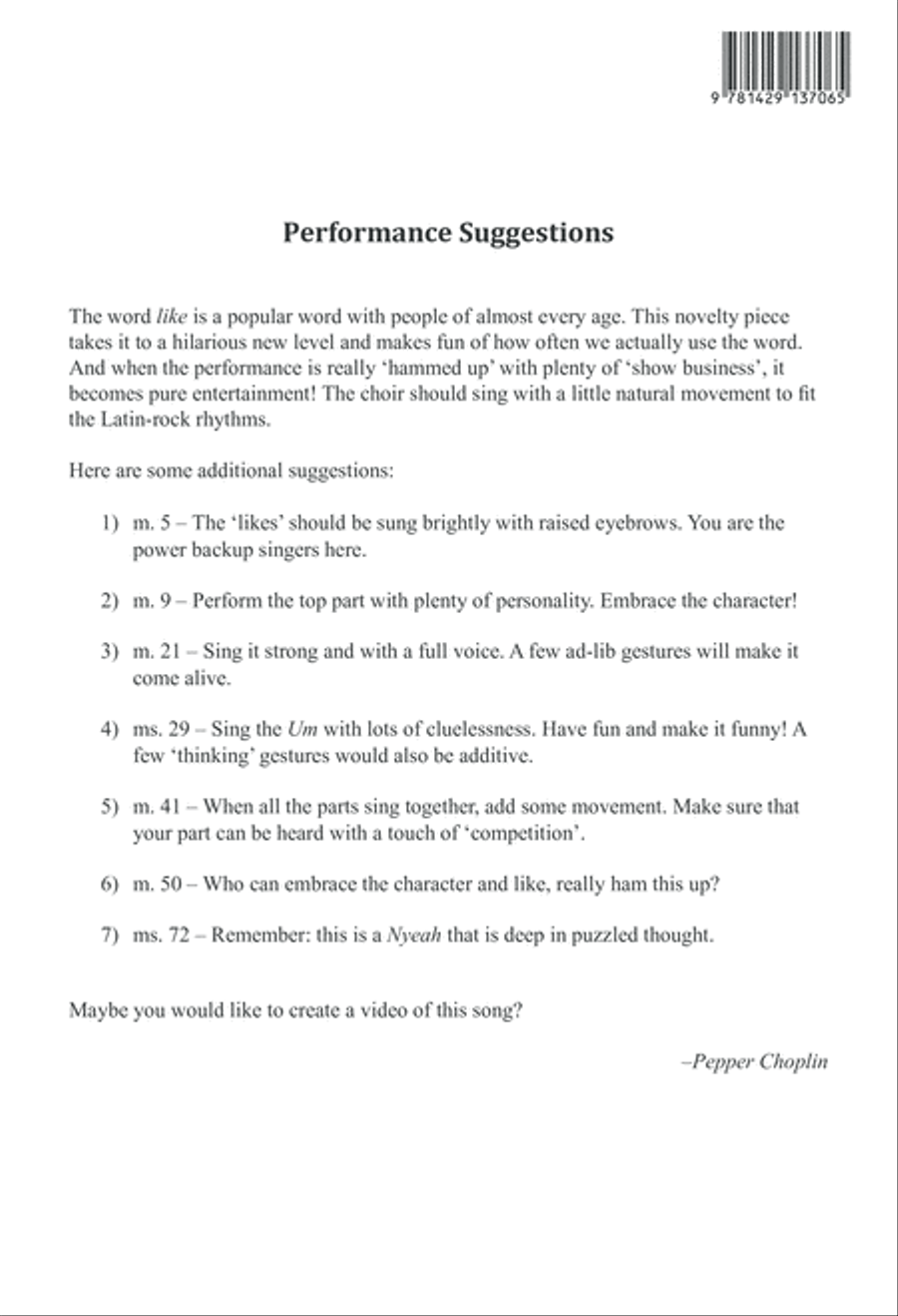 Like, I Like to Say Like 4-Part scores gallery preview page 16