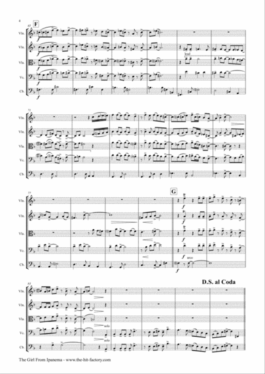 The Girl From Ipanema (Garota De Ipanema) String Quintet scores gallery preview page 4
