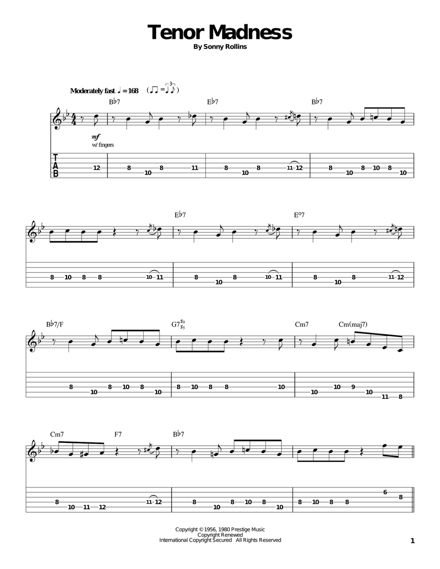 Tenor Madness Electric Guitar scores gallery preview page 1