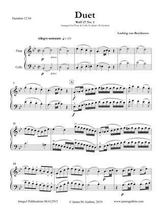 Book cover for Beethoven: Duet WoO 27 No. 3 for Flute & Cello