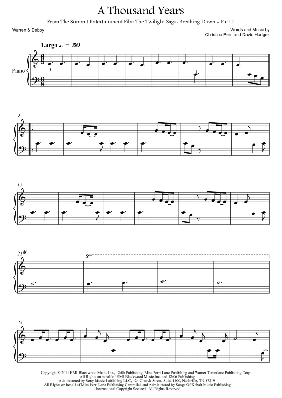 A Thousand Years A Thousand Years Easy Piano scores gallery preview page 1