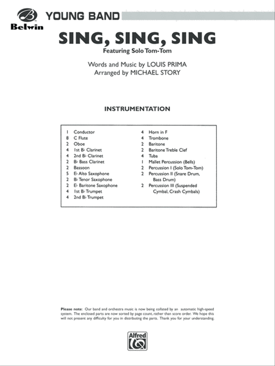 Book cover for Sing, Sing, Sing (featuring Solo Tom-Tom): Score