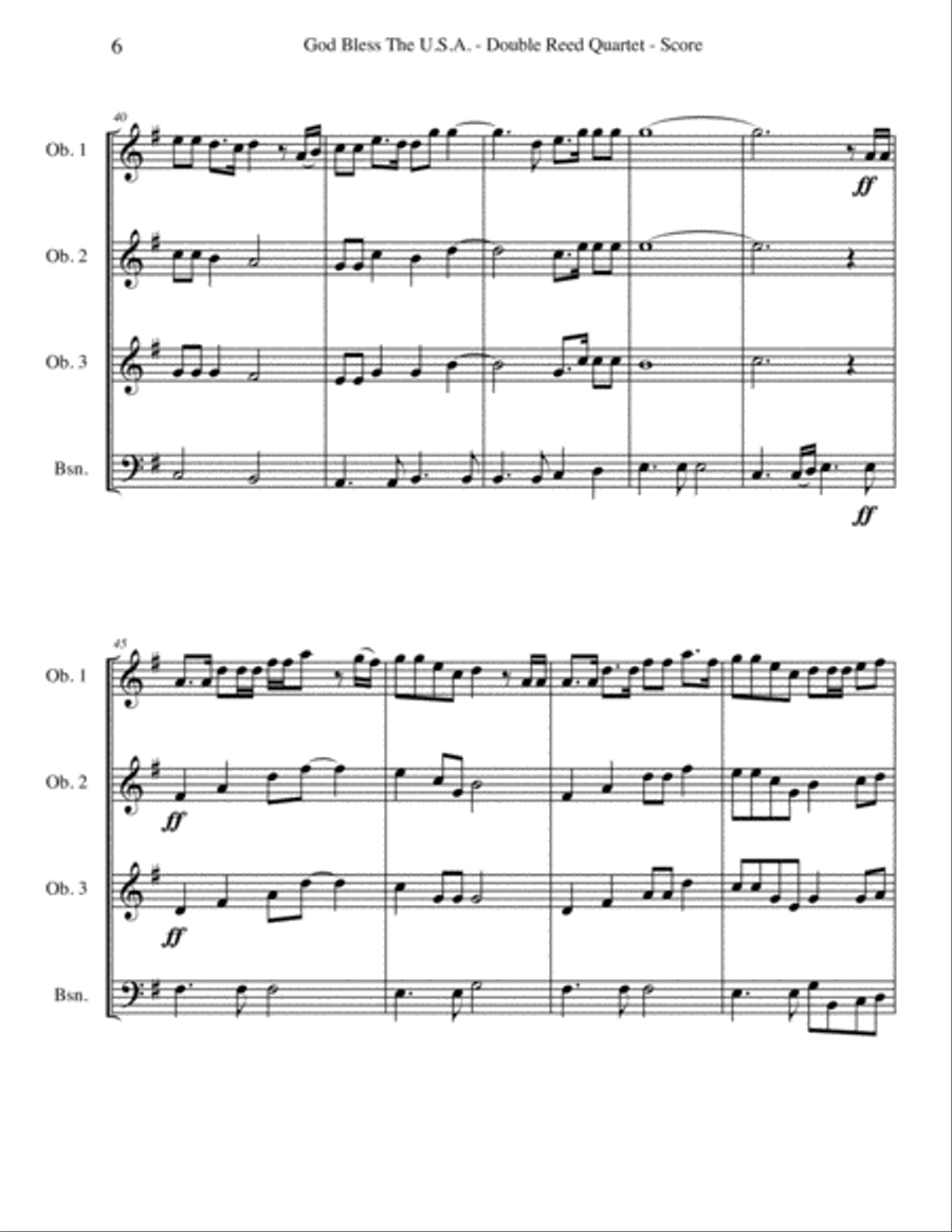 God Bless The U.S.A. Woodwind Quartet scores gallery preview page 6