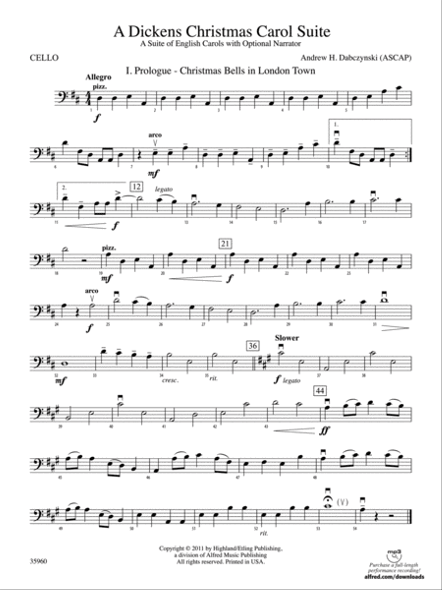 A Dickens Christmas Carol Suite: Cello String Orchestra scores gallery preview page 1