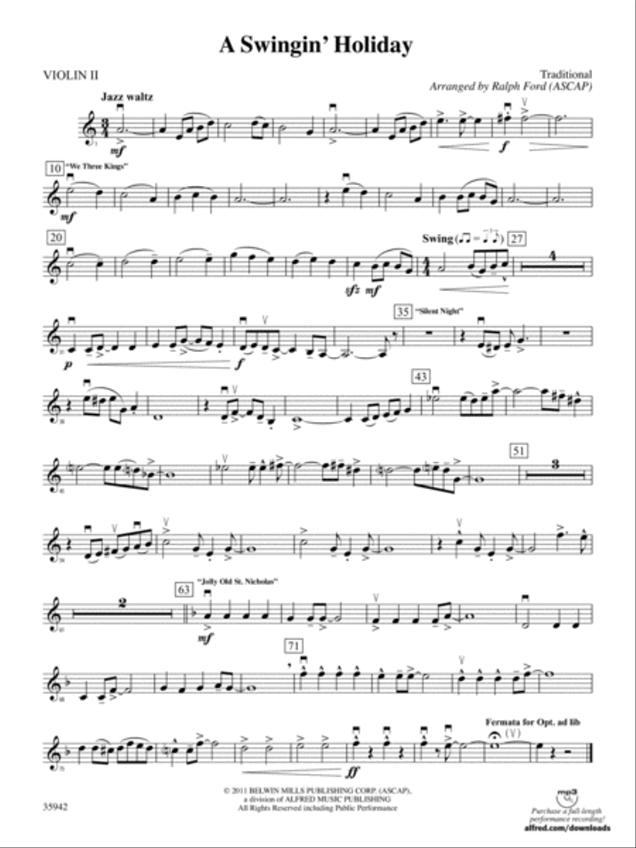 A Swingin' Holiday: 2nd Violin Full Orchestra scores gallery preview page 1