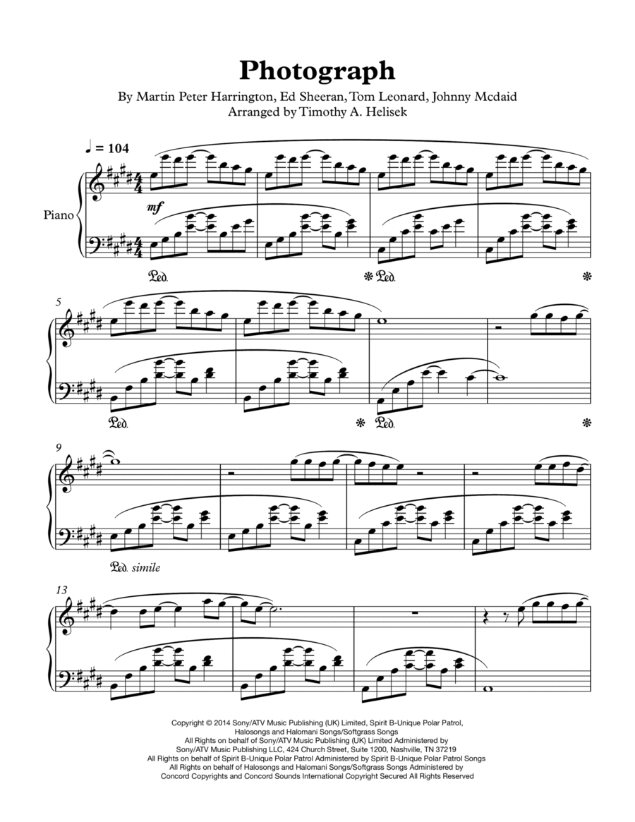 Photograph Piano Solo scores gallery preview page 1