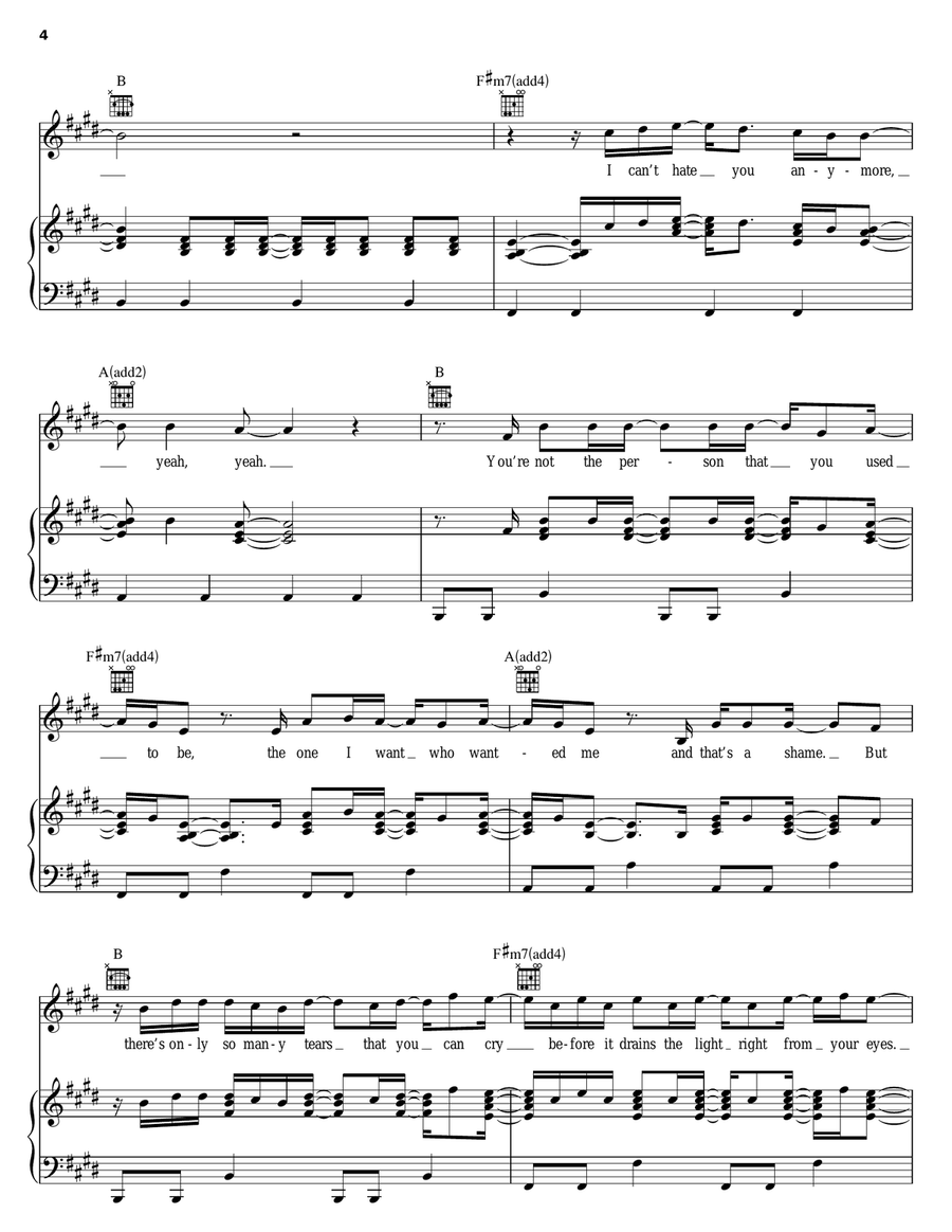 I Can't Hate You Anymore Piano, Vocal, Guitar scores gallery preview page 4
