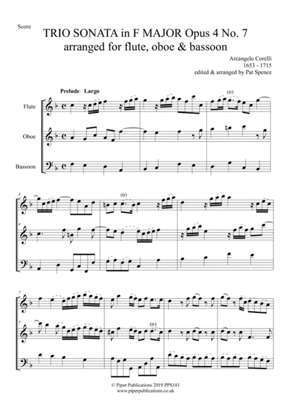 CORELLI TRIO SONATA IN F MAJOR Opus 4 No. 7 FOR FLUTE, OBOE & BASSOON
