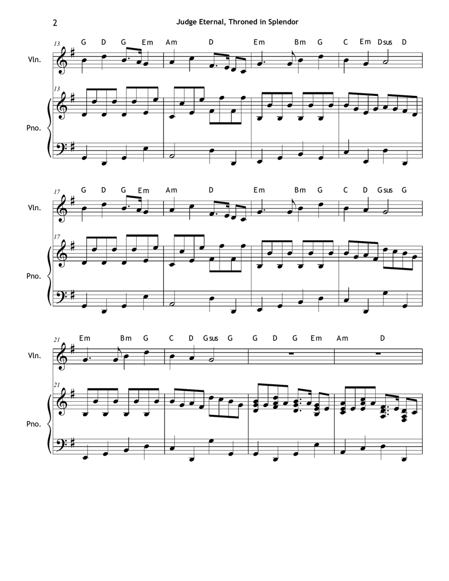 Judge Eternal, Throned in Splendor (Violin & Piano) Violin Solo scores gallery preview page 2