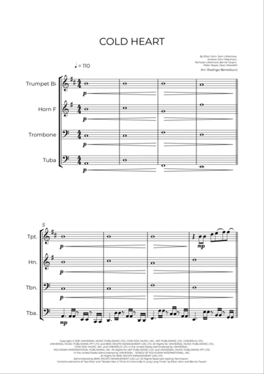 Cold Heart (pnau Remix) Cold Heart (pnau Remix) Brass Quartet scores gallery preview page 2