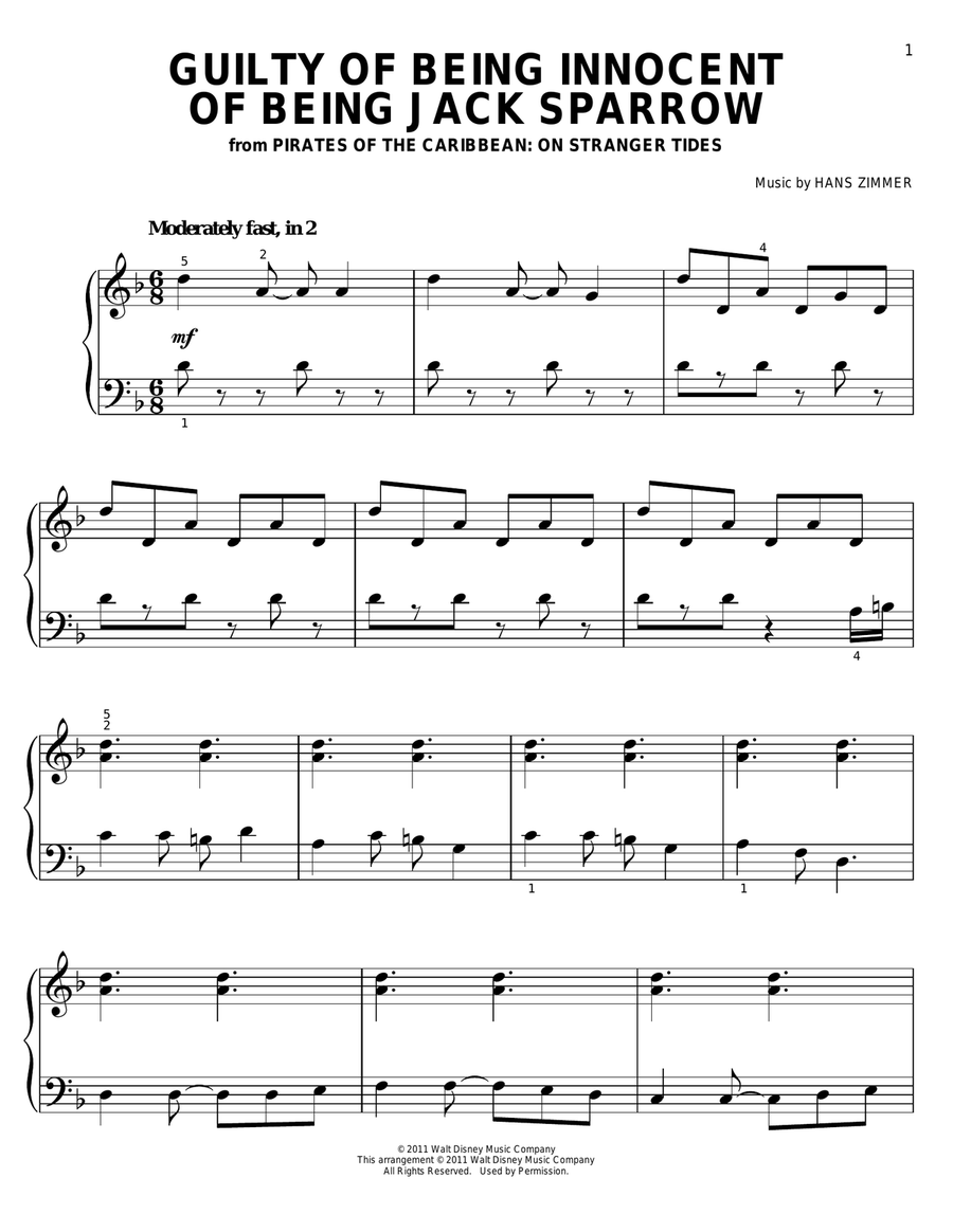 Guilty Of Being Innocent Of Being Jack Sparrow Easy Piano scores gallery preview page 1