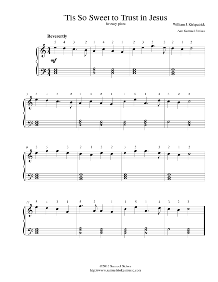 'Tis So Sweet to Trust in Jesus - for easy piano image number null
